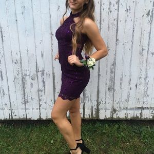 purple formal tight dress